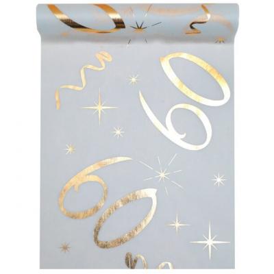 Chemin de table anniversaire blanc et or 60ans