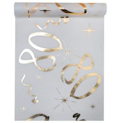 Chemin de table anniversaire blanc et or 80ans