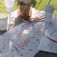 Chemin de table anniversaire blanc et rose gold metallisee