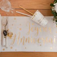 Chemin de table anniversaire or et blanc