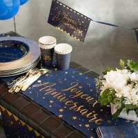 Chemin de table anniversaire or et bleu