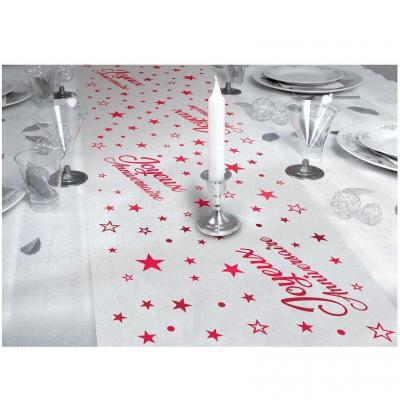 Chemin de table organdi transparent anniversaire rouge 28cm x 5m (x1) REF/CHTA00MR