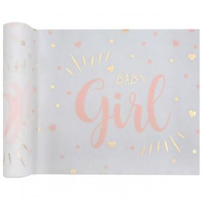 Chemin de table Baby Shower Girl blanc, rose et or métallisé 3m x 28cm (x1) REF/7251