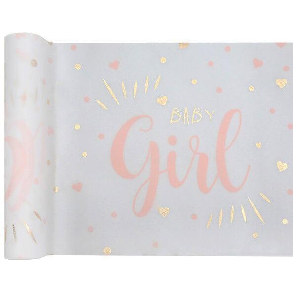 Chemin de table baby shower blanc rose et or