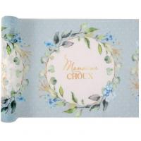 Chemin de table baby shower bleu ciel garcon monsieur choux