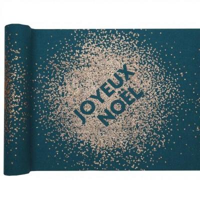 Chemin de table Noël étincelant bleu canard en coton de 28cm x 3m (x1) REF/6998