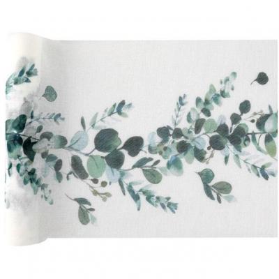 Chemin de table Champêtre Bucolique blanc et vert 26cm x 3m (x1) REF/7288