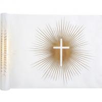 Chemin de table communion croix blanc et or metallise