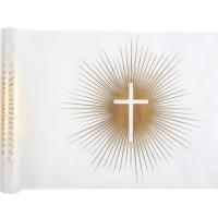 Chemin de table communion croix blanc et or metallise