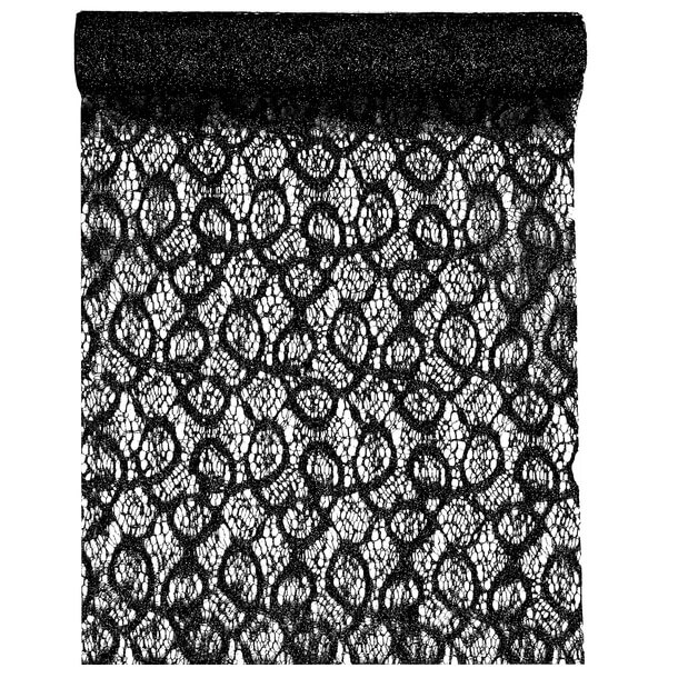 Chemin de table dentelle noir metallique