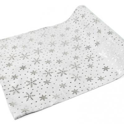 Chemin de table flocon gris et blanc