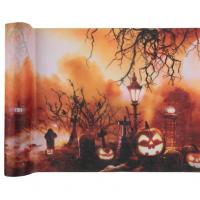 Chemin de table halloween cimetiere et citrouille