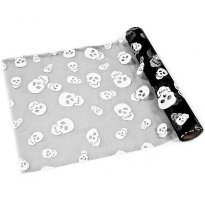 Chemin de table halloween noir avec tete de mort