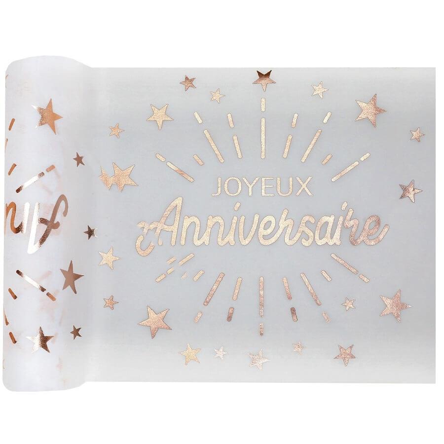 Nappe Joyeux Anniversaire blanche et or 3 m