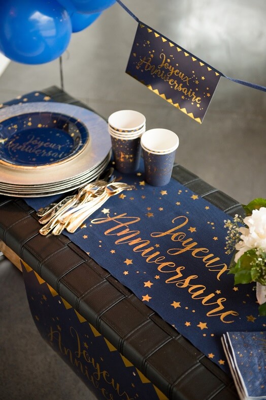 Chemin de table anniversaire bleu et or (x1) REF/5668