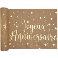 Chemin de table joyeux anniversaire kraft naturel dore or metallique