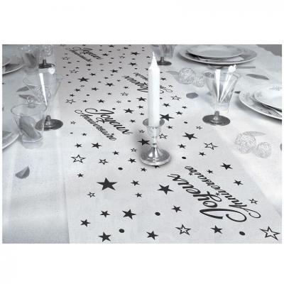 Chemin de table organdi transparent anniversaire noir 28cm x 5m (x1) REF/CHTA00MN