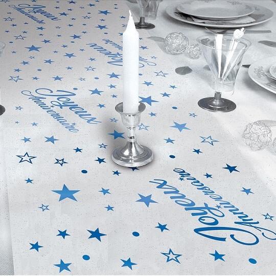 Chemin de table anniversaire étoile blanc argent 5 m