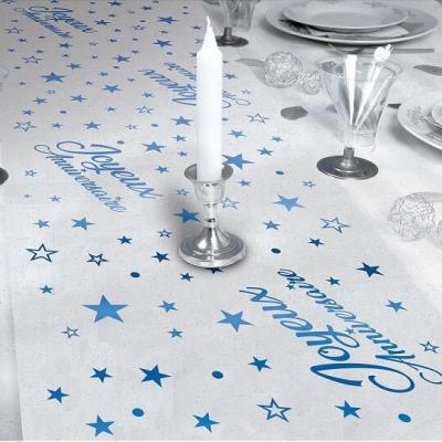 Chemin de table organdi transparent anniversaire bleu 28cm x 5m (x1) REF/CHTA00MB