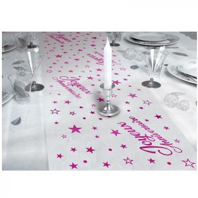Chemin de table organdi transparent anniversaire rose fuchsia 28cm x 5m (x1) REF/CHTA00MF