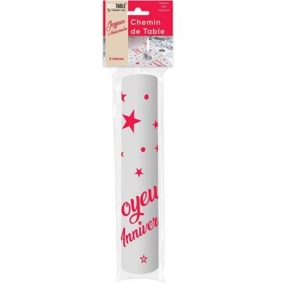 Chemin de table anniversaire rouge metallique et transparent organdi