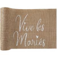 Chemin de table jute mariage vive les maries champetre