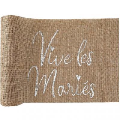 Chemin de table mariage Champêtre jute vive les mariés 28cm x 3m (x1) REF/7394