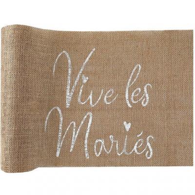 Chemin de table mariage Champêtre jute vive les mariés 28cm x 3m (x1) REF/7394