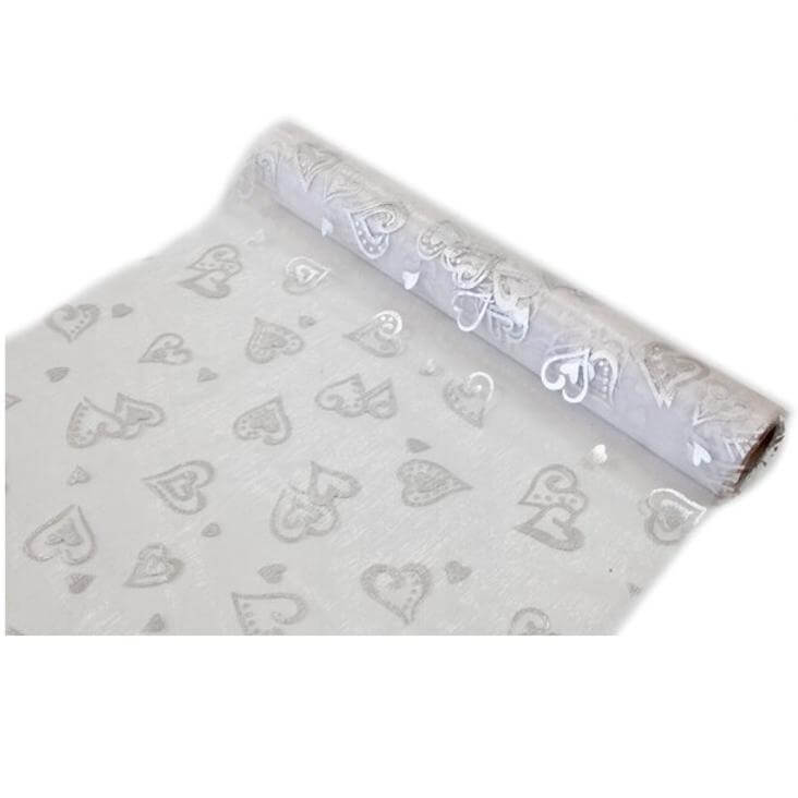 Chemin de table mariage coeurs blanc et argent