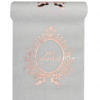 Chemin de table mariage just married blanc et rose gold metallique