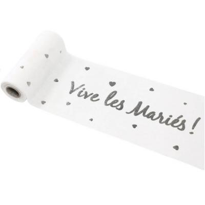 Chemin de table mariage blanc et argent 14cm x 4m (x1) REF/RU419