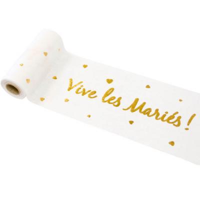 Chemin de table mariage blanc et or 14cm x 4m (x1) REF/RU419