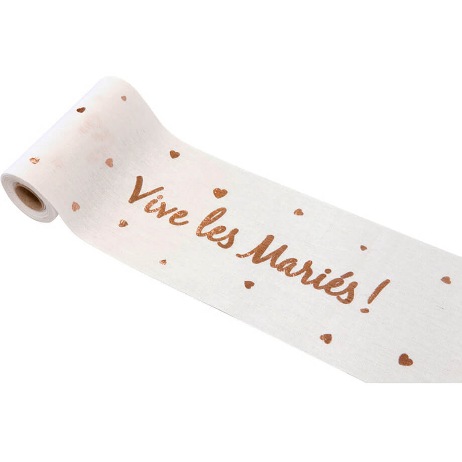 Chemin de table mariage vive les maries rose gold et blanc
