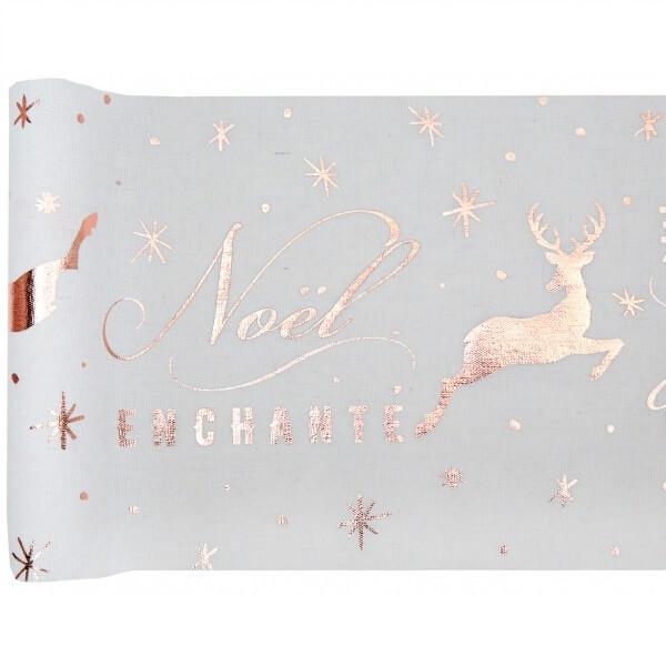 Chemin de table noel enchante avec cerf rose gold