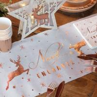 Chemin de table noel enchante avec decoration cerf rose gold