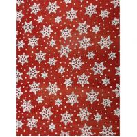 Chemin de table noel jute rouge flocon de neige bl