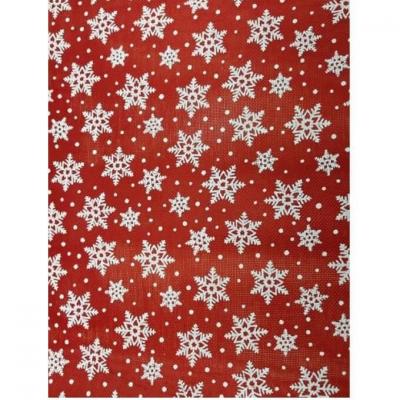 Chemin de table jute Noël avec flocons de neige rouge et blanc 28cm x 4m (x1) REF/CH522