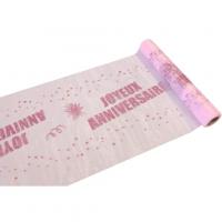 Chemin de table organdi joyeux anniversaire rose