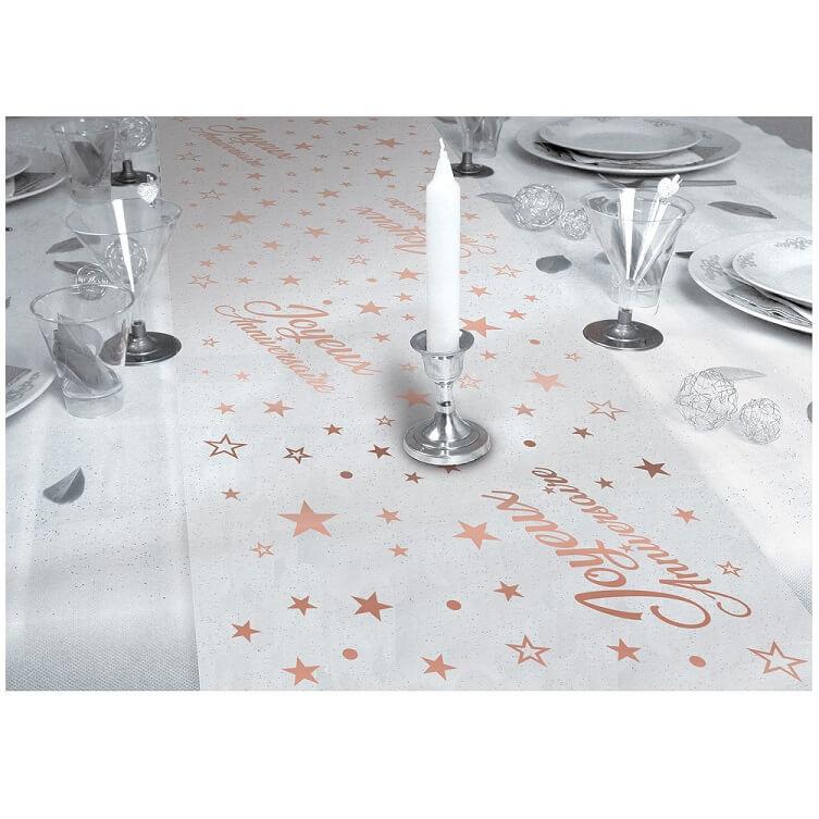 Chemin de table organdi transparent et rose gold metallise