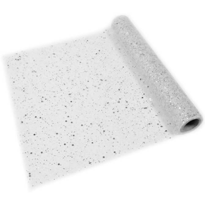 Chemin de table tulle paillete argent