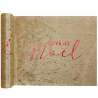 Chemin de table velours joyeux noel dore or et rouge