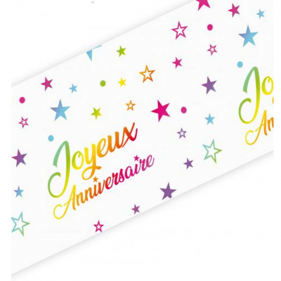 1 Chemin de table anniversaire blanc transparent et multicolore métallique 28cm x 5m REF/CHT00M