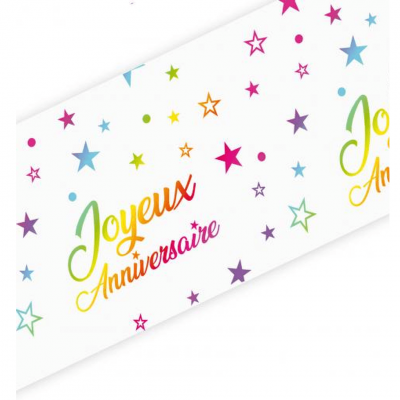 Cht00m chemin de table organdi joyeux anniversaire multicolore