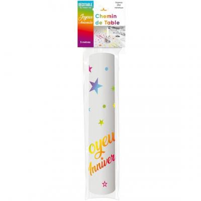 Cht00m chemin de table organdi joyeux anniversaire multicolore