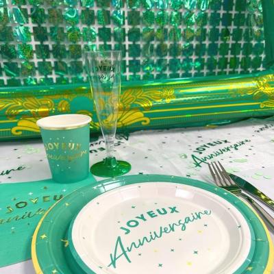Cht24 rouleau chemin de table joyeux anniversaire vert mint