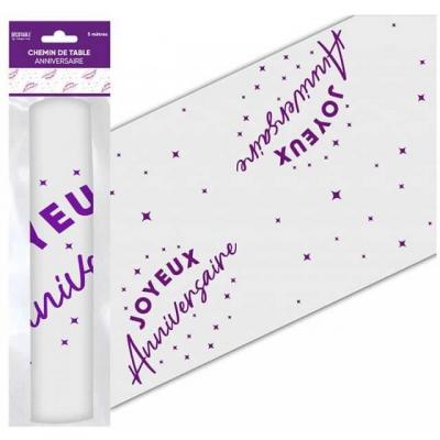 Cht24vl chemin de table organdi joyeux anniversaire violet astral