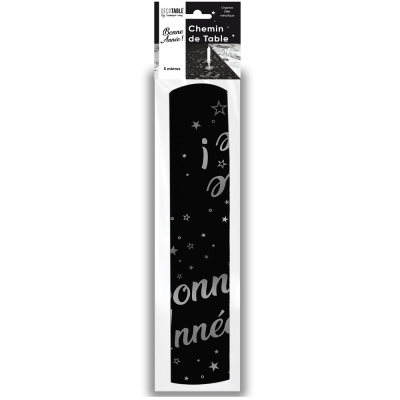 Cht99atg decoration chemin de table bonne annee nouvel an noir et argent organza