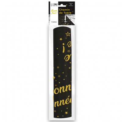 Cht99ortg decoration chemin de table bonne annee nouvel an noir et or organza