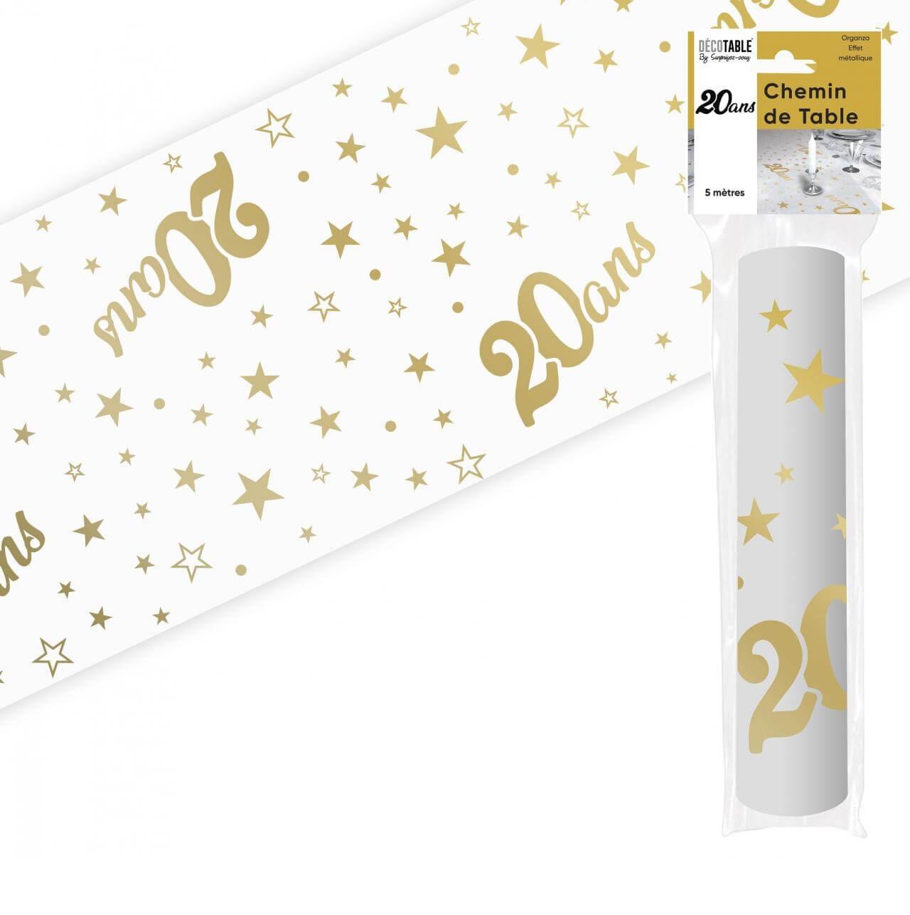 Chtamor0 chemin de table anniversaire 20ans organdi transparent dore or metallique