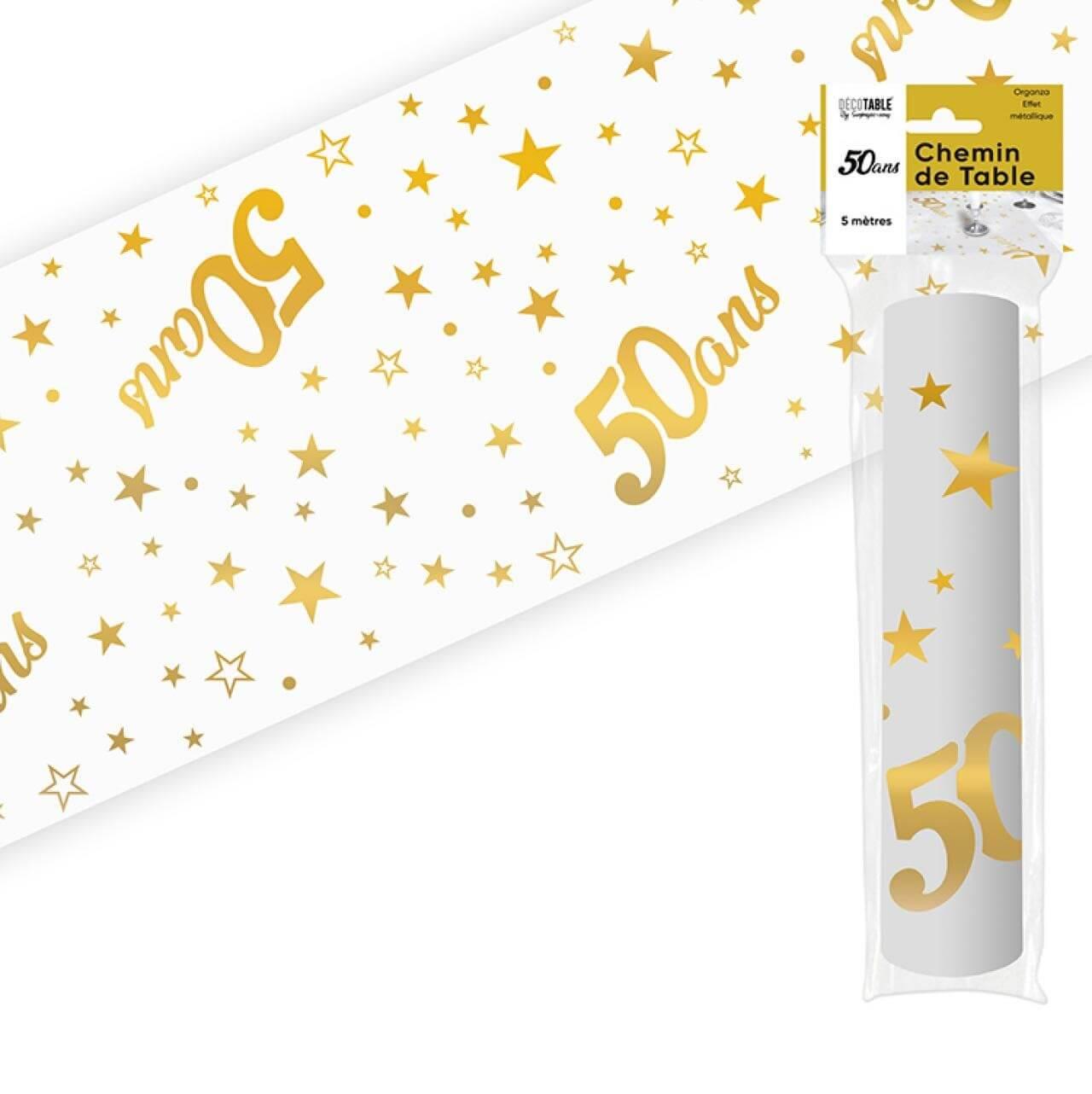 Chtamor0 chemin de table anniversaire 50ans organdi transparent dore or metallique